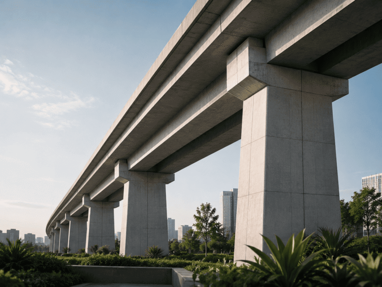 Viaducto de concreto sobre columnas en un corredor vial urbano
